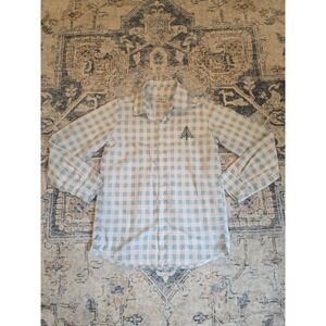 Busy Bee Smocks Boy's Size 14 Mint and White Gingham Button Up Long Sleeve Shirt